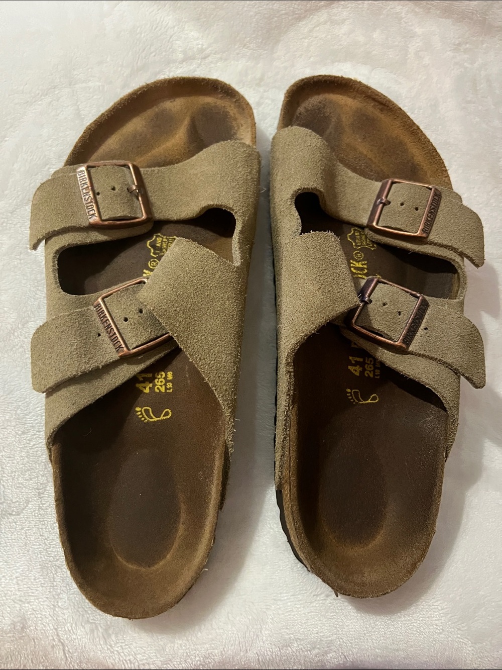 Birkenstock Two-Strap Suede Sandals in Taupe